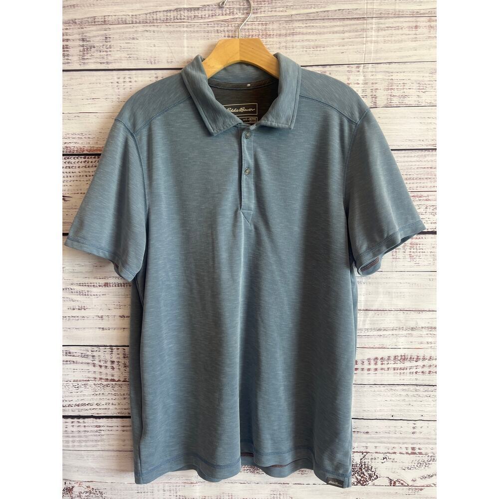 EDDIE BAUER FIT ACTIVE POLO SHIRT HEATHERED SLATE BLUE SIZE L